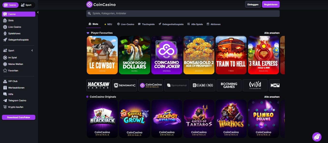 Coin Casino Menu