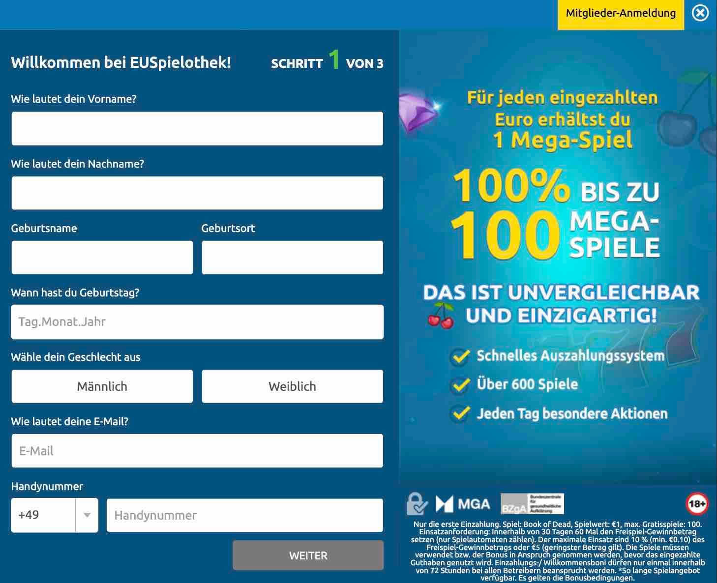 EU Spielothek_Registrierung