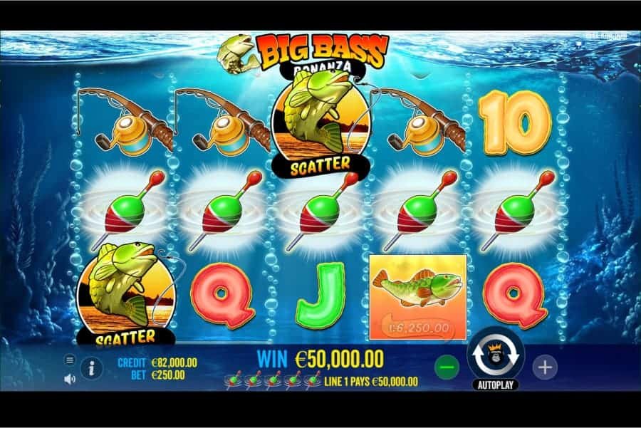 Big Bass Bonanza Spielbild mit Scatter-Symbol