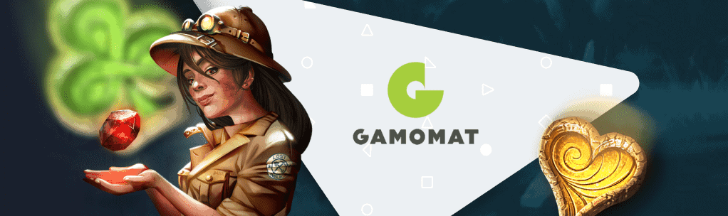Banner für Gamomat Casinos und Spiele mit Gamomat Logo