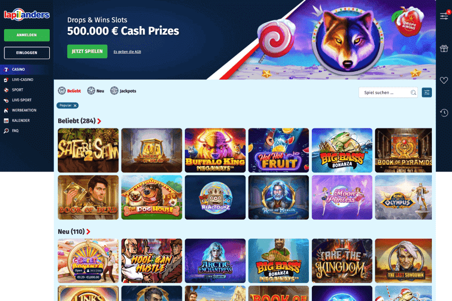 Lapilanders Onlinecasino Homepage Lapilanders Onlinecasino Homepage mit Spieleauswahl