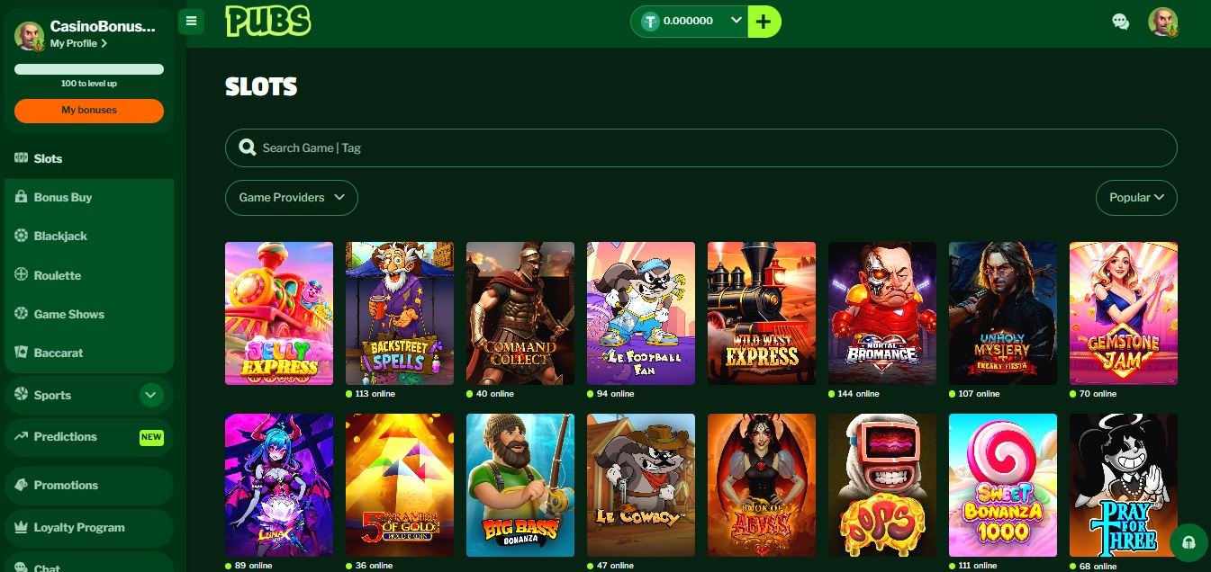Pubs Casino Menu