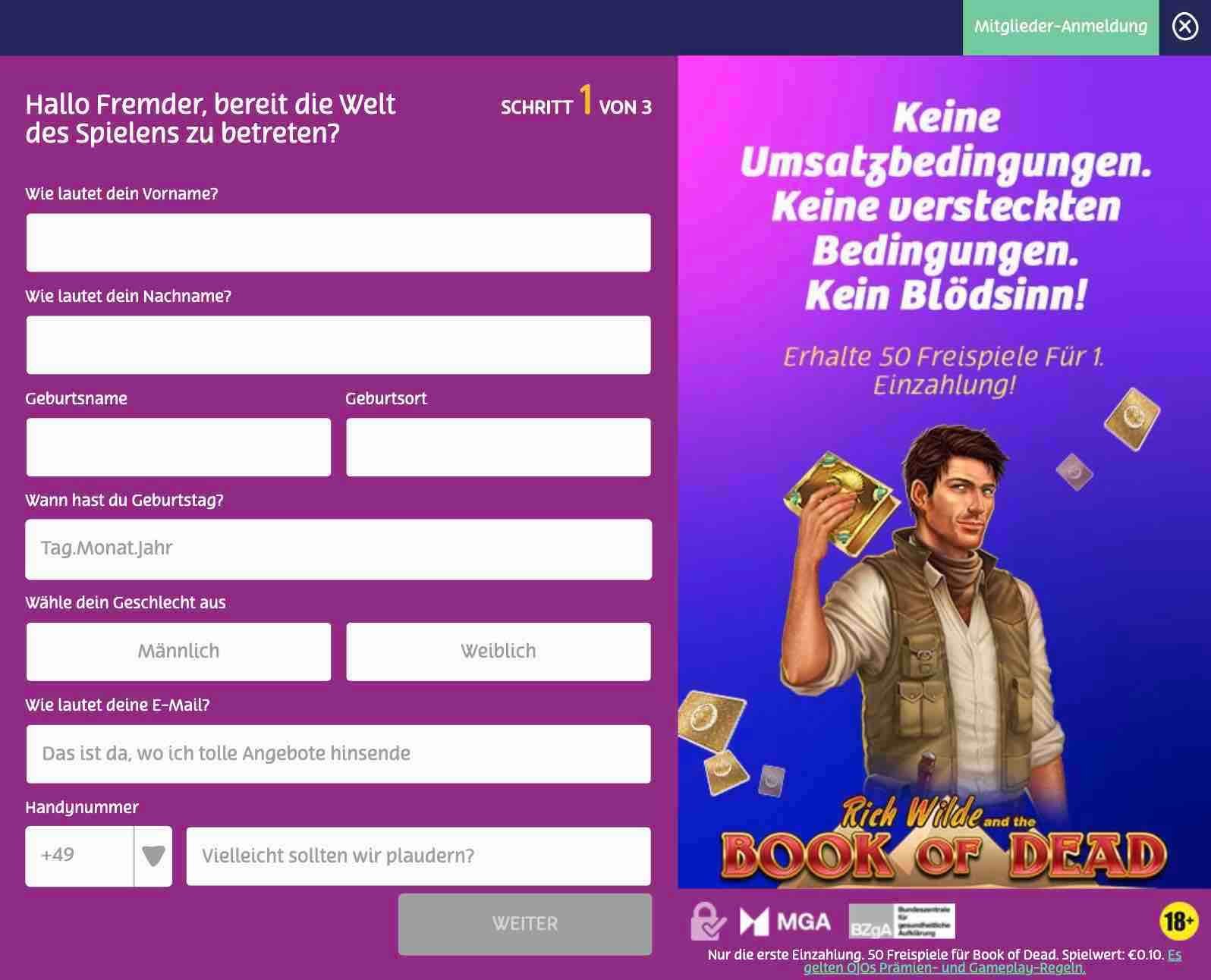 PlayOJO Casino_Registrierung