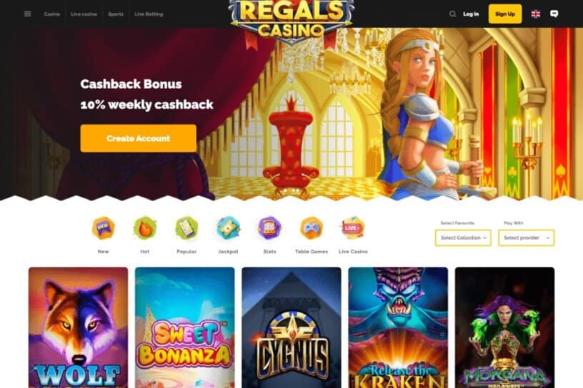 Regals Casino Homepage Regals Casino Homepage Screenshot mit Bonus
