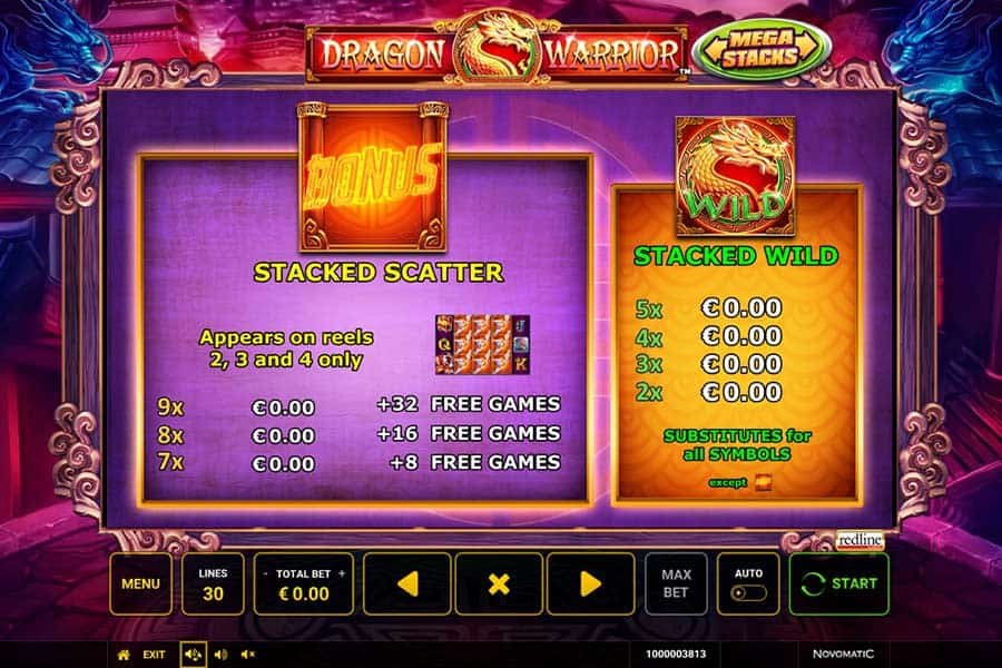 Dragon Warrior Slot_paytable