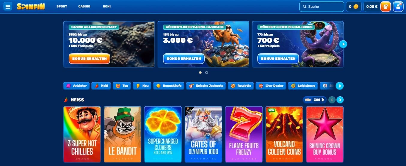 spinfin casino menu